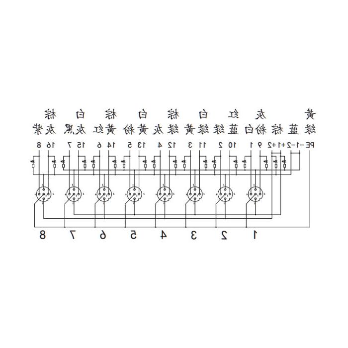 M12 junction box, dual channel, PNP, 8-port split, LED, PCB terminal, 24P80N